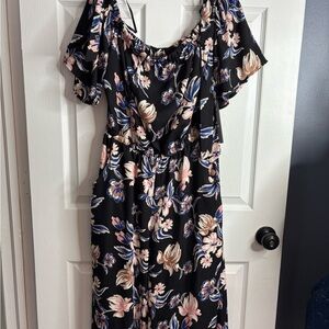 NWT Luxology Floral Pattern pantsuit/jumpsuit, on/off shoulder; wide leg, CHIC